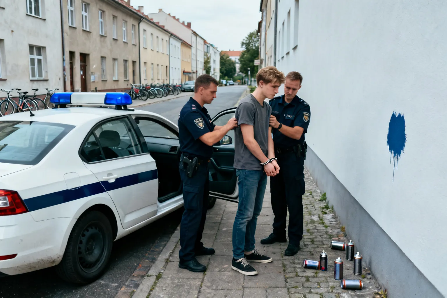 Zatrzymanie w Krakowie po malowaniu graffiti; w aucie narkotyki i niebezpieczne przedmioty