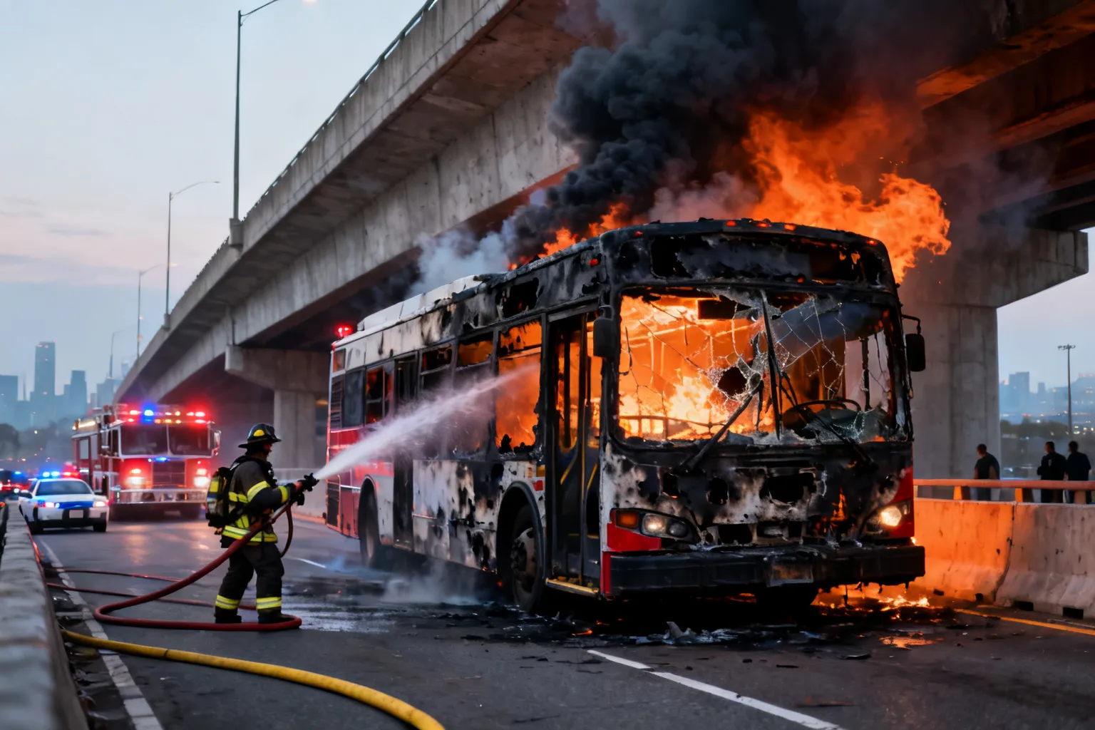 Ćwiczenia: pożar autobusu na estakadzie S7 przy węźle Mistrzejowice
