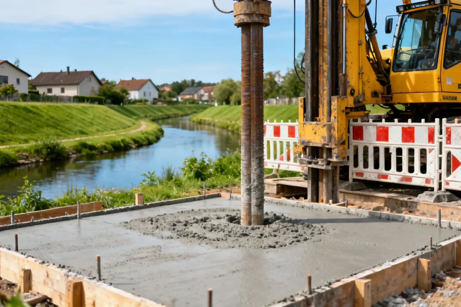 Most na Dłubni w Sieciechowicach – zabetonowano fundamenty i wykonano palowanie