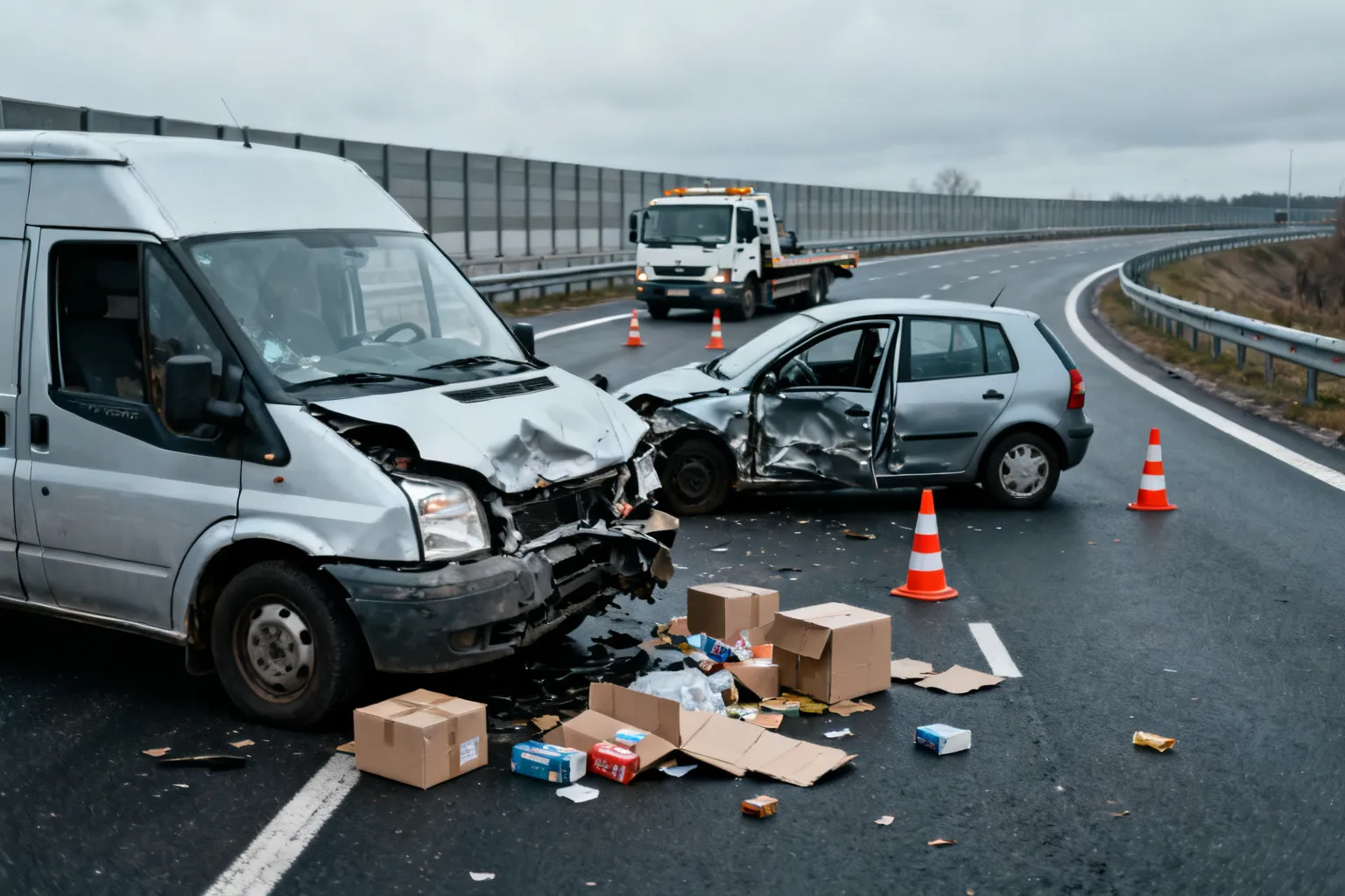 Wypadek obwodnica Krakowa Bieżanów — dostawczak zderzył się z osobówką, towar rozsypany