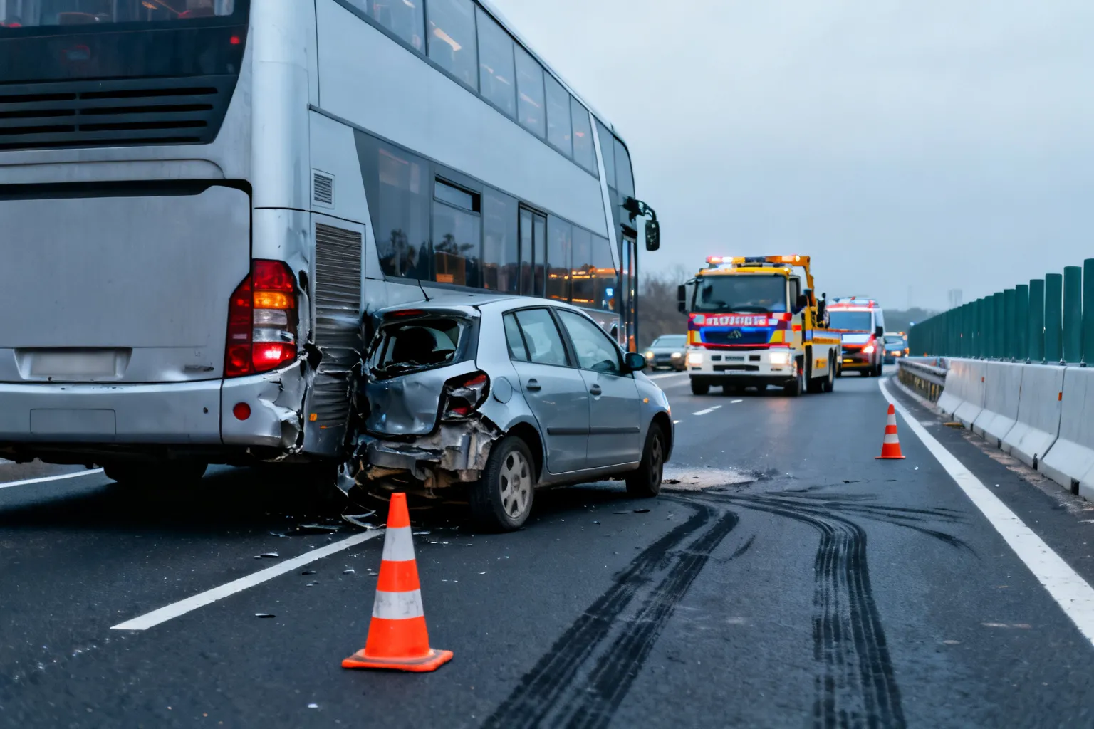 Zderzenie autobusu z osobówką na A4 w Borku — droga zablokowana
